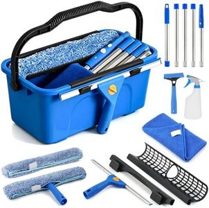 Professional Window Cleaning Kit, 76" Squeegee & Scrubber with 3 Gal Bucket
