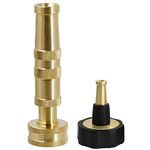 HQMPC Garden Hose Nozzle High Pressure Hose Nozzle Solid Brass Heavy Duty 1 Adjustable Twist Hose Nozzle and 1 Jet Sweeper Nozzle