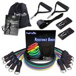 TheFitLife Exercise Resistance Bands with Handles - 5 Fitness Workout Bands Stackable up to 110 / 150 lbs, Training Tubes with Large Handles, Ankle Straps, Door Anchor Attachment, Carry Bag (110 LBS)