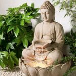 Fiberglass Buddha Statue Decorative Water Fountains for Outdoor Living Room, Office, Garden & Table Top Waterfall Indoor Home Decor(Beige) 3Ft