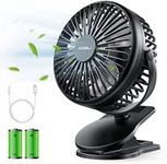 5000mAh Rechargeable Battery Operated Mini Fan with Clip on Fan Sturdy Clamp 3 Speeds Fast Air Circulating Fan for Outdoor/Indoor Beach Golf Cart Treadmill Office Bedroom（Black）