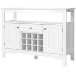 TANGZON Storage Sideboard, Kitchen Cabinet with Removable Wine Rack, Drawer and Shelf, 2-Door Cupboard Buffet Console Table for Dining Room, Living Room & Hallway (White)