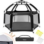 Timkos Foldable Playpen, Collapsible Baby Playpen for Adults and Children with UV50+ Canopy, Easy Assembly Outdoor Baby Play Tents with 300D Oxford Fabric mesh, Safety Lock, Travel Bag（Black）