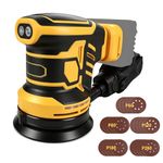 Random Orbital Sander for Dewalt 20V, 125mm 350W Brushless Electric Orbital Sander with 25pcs Sandpaper, 6 Speeds 21000RPM, Dust Extraction for Wood Sanding Polishing (Yellow, for Dewalt)