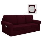 Easy-Going 7 Pieces Stretch Couch Cover Washable Sofa Cover Set for 3 Backrest and Seat Cushion Couch Anti-Slip Sofa Slipcover Furniture Protector with Elastic Bottom (Large, Wine)