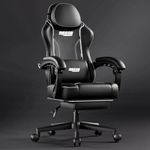 DROGO Ergonomic Gaming Chair, High Back Computer Chair with PU Leather, Linkage Arm Rest, Adjustable Height, Head & Lumbar Support Pillow | Home & Office Chair with Footrest & Recline (Onyx, Black)