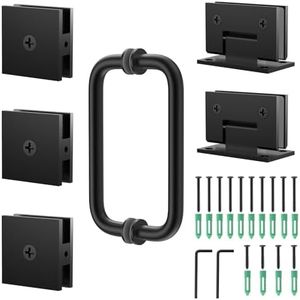 RemixOri Shower Door Hardware Kit 304 Stainless Steel for 6/25"-1/2" (6mm-12mm) Tempered Glass, Hardware Accessories with 8" Handles Hinges Glass Clamp - Matte Black