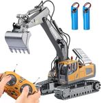 11 Channel Remote Control Excavator, 1:20 Full Functional RC Digger 680 Degree Rotation RC Tractor Construction Toys with Sounds and Lights, 2.4G RC Excavator Digger Toys for Kids Adults Boys