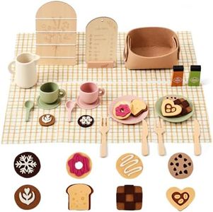 Youuys Tea Party Set for Toddlers 3-5, Wooden & Silicone Pretend Play Tea Set with Desserts, Table Decor Board & Basket, Garden Tea Party Toy for Girls Boys, Birthday Gift for Kids Ages 3+