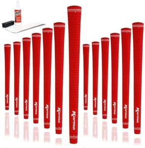 Karma Velour Golf Grip Kit with Tape Strips, Grip Solvent, Rubber Vise Clamp, 13 Red Standard Size Rubber Velvet Style Replacement Golf Grips for Men