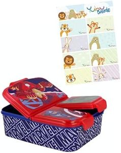 Vengadores caja de almuerzo fiambrera caja de comida para niños con 3 compartimentos separados + y pegatinas de nombre para niños
