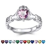 Bestyle Infinity Love Celtic Claddagh Rings for Women October Pink Tourmaline Gemstone Celtic Claddagh Rings with Sparkling Cubic Zirconia, Brilliant Love Heart Diamond Halo Rings