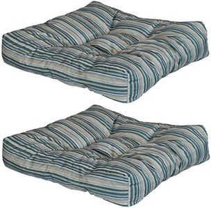 Sunnydaze 20-Inch Square Tufted Indoor/Outdoor Patio Cushions - Set of 2 - Neutral Stripes