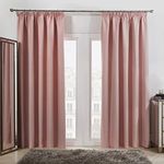 Dreamscene Pencil Pleat Blackout Curtains Set of 2 Thermal Tape Top Heading Panels, Blush Pink - Width 66" x Drop 54"