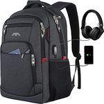 YAMTION Backpack for Men, Teenagers, Boys, for 15.6 inch Laptop, for School, Work, Waterproof Business Daypack, with USB Charging Port, 35 L, Black 2, 17,3 Zoll, Rucksack