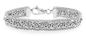 Miabella Italian 925 Sterling Silver Byzantine Beaded Mesh Link Chain Bracelet for Women, 925 Handmade in Italy, 7 Inch, Sterling Silver