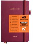NEORAH - ACCOMPLISH A5 UNDATED Daily Planner 2026 |512 Pages–Full Year 365-Day Productivity Planner|24-Hour Time Blocking|12 Monthly•52 Weekly•12 Habit & Budget|Hardcover [Pen Loop Attachable] RHUBARB