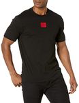 HUGO Men's Ribbed Crew Neck Regular Fit Center Logo T-Shirt, Raven Black, Medium