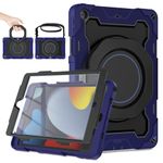 ROISKIN For iPad 9th 8th 7th Generation Case,iPad 10.2 inch Case Kids with Screen Protector,Rotating Stand Shoulder Strap Pencil Holder,[Military Grade] Shockproof For iPad 10.2 Case 2021/2020/2019