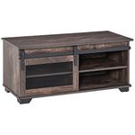 HOMCOM Farmhouse Coffee Table with Storage, Center Table with Mesh Barn Door and Adjustable Shelf, Living Room Table, Dark Brown