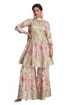 Miss Ethnik Women's Cream Chinon Stitched Top With Stitched Chinon Bottom and Chinon Dupatta Full Sleeve Embroidered Anarkali Kurta (ME-1191-Cream-XXL)