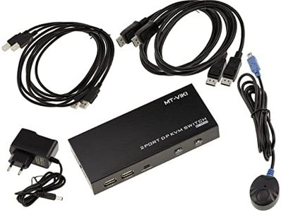 Kalea-INFORMATIQUE Conmutador KVM automático para 2 PC con Pantalla 4K 60Hz DISPLAYPORT y Teclado y ratón USB. con Mando a Distancia, Fuente de alimentación y Cables - Ultra HD 4K 60Hz
