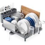 KINGRACK Dish Drainer Rack, Stainless Steel Dish Rack, Draining Board Rack with Anti-Rust Frame, Optional 2 Direction Spout Sink Drain Board Design, Removable Large Utensil Holder for Kitchen, Grey