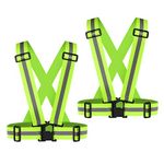 2Pack Reflective Vest, High Visibility Vest Straps Lightweight Reflector Safety Straps Adjustable Reflective Gear for Night Running, Jogging, Outdoor (Green)