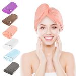 6 Pcs Hair Towel Wrap, Microfiber Super Absorbent Turban Twist, Hair Dry Hat with Button, Hair Towel Wraps Quick Drying Hair Cap for Long & Curly Hair, Anti-Frizz