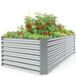 Ohuhu Raised Garden Bed 6x3x1.8 ft for Outdoor Plants, Galvanized Steel Planter Box, Extra-Large Metal Raised Bed for Vegetables, Fruits, Flowers, Herbs, Silver