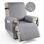 TAOCOCO Recliner Slipcovers,100% Waterproof Recliner Chair Covers with Pockets,Sofa Slipcover for Recliner Chair,Chair Non Slip Cover for Pets/Kids with Elastic Strap (Grey, Triple Non-slip)