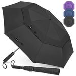 ZOMAKE Compact Golf Umbrella 63 Inch - Automatic Windproof Strong Golf Umbrellas Double Canopy, Large Folding Travel Umbrella Wind Resistant for Men Women(Black)