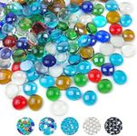 YISZM Glass Beads for Vases, 1lb Colorful Flat Glass Pebbles, 100 Pcs Glass Marbles Gemstone Aquarium Rocks Multiple Color Choices Home Decor Rocks