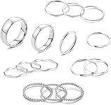 Thunaraz 15PCS Midi Knuckle Rings Set for Women Stainless Steel Ring Simple Stackable Rings Statement Stacking Rings Plain Band Rings Comfort Fit Size 4 to 9