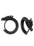 FaithHeart Black Hoop Earrings for Men, Sterling Silver Gothic Dragon Huggies Earring, Cool Punk Biker Earring Hoops