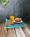 Wooded Home Wooden Khaat/Cot Platter Tray with Legs for Snacks (Design - 7)