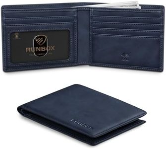 RUNBOX Wallet for Men Slim Credit Card Holder Leather RFID Blocking Small Thin Men's Wallet Bifold Minimalist Front Pocket Large Capacity Gift Box, Navy