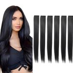 Saiya (6 clip) Long Straight Real Look Highlight Synthetic Hair Extension 26inch Double Weft (black)