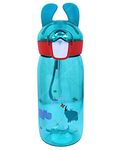 Toyshine Bunny Kids Water Bottle With Straw - Spill Proof Straw Valve, Pop Button, BPA Free Water Bottle for Kids School - Featuring Soft Silicone Handle Grip - Children's Drinkware - 550 ML - Green