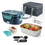 OCTY Electric Heated Lunch Box 80W 1.5L Stainless Steel Food Warmer & Electric Lunchbox for Car (12V) Lorry (24V) & Home (230V) - Self Heating Hot Food Lunch Box for Work, Travel & Drivers Green