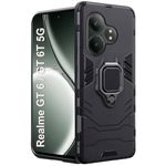 TheGiftKart Tough Armor Bumper Back Case Cover for Realme GT 6 / GT 6T 5G | Ring Holder & Kickstand in-Built | 360 Degree Protection Back Case Cover for Realme GT 6 / GT 6T 5G (PC & TPU, Black)