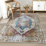 JV Home Area Rug Napoli Beige Multicolored 5'3"x7'3" Area Rugs 5x7 Washable Carpet Anti Slip | Thin | Indoor Boho Accent Tapis Salon Interieur Rugs for Living Room, Bedroom, Entrance, Dining Room