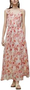 GOELIA Womens Summer Dresses 2025 Elegant Classy Casual Boho Floral 10Mm Mulberry Silk Rose Print Spaghetti Strap Maxi Sundress Plus Size Formal Wedding Guest Dress Hawaiian Beach Dress