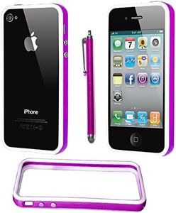 ebestStar - Coque Compatible avec iPhone 4, 4S Apple Etui Housse Contour Bumper TPU + Stylet, Violet/Blanc [Appareil: 115.2 x 58.6 x 9.3mm, 3.5'']