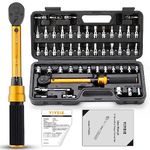 YIYEIE 50Pcs Master Bike Torque Wrench Set, 1/4 Inch Drive, 10-220 IN.LB (1-24.9 Nm), Inch Pound Click Torque Wrench with Bit Sockets, 0.1 Nm Micro, 3/8 Adapter, Pro Bicycle Tool Kit for MTB