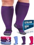 Doctor's Select 3 Pairs Plus Size Compression Socks Wide Calf - Up to 6XL | 20-30 mmHg Compression Socks for Women Wide Calf | Circulation Support Plus Size Compression Socks for Women | Pink, Purple, Blue