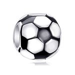 Choruslove Football Charm 925 Sterling Silver Soccer Ball Charm with Black White Enamel Bead for Sport Lover Charm Bracelet, Sterling Silver, no