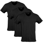 Gildan Men's Cotton Stretch T-Shirts, Multipack, Black Soot (V-Neck 3-Pack), Large