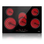 Ceramic Hob, 77cm, 8600W Built-in Electric Glass Ceramic Cooktop, IsEasy Built-in, Black Glass with 5 Cooking Zones, Touch Control, Child-safety Lock&Timer