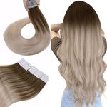 Hetto Balayage Tape in Hair Extensions Remy Human Hair Straight Hair Tape in Human Hair Extensions Ombre Blonde Tape in Human Hair Extensions Invisible 18inch 20pcs 50g